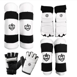 Kit protetor caneleira + meia + antebraço + luva de taekwondo